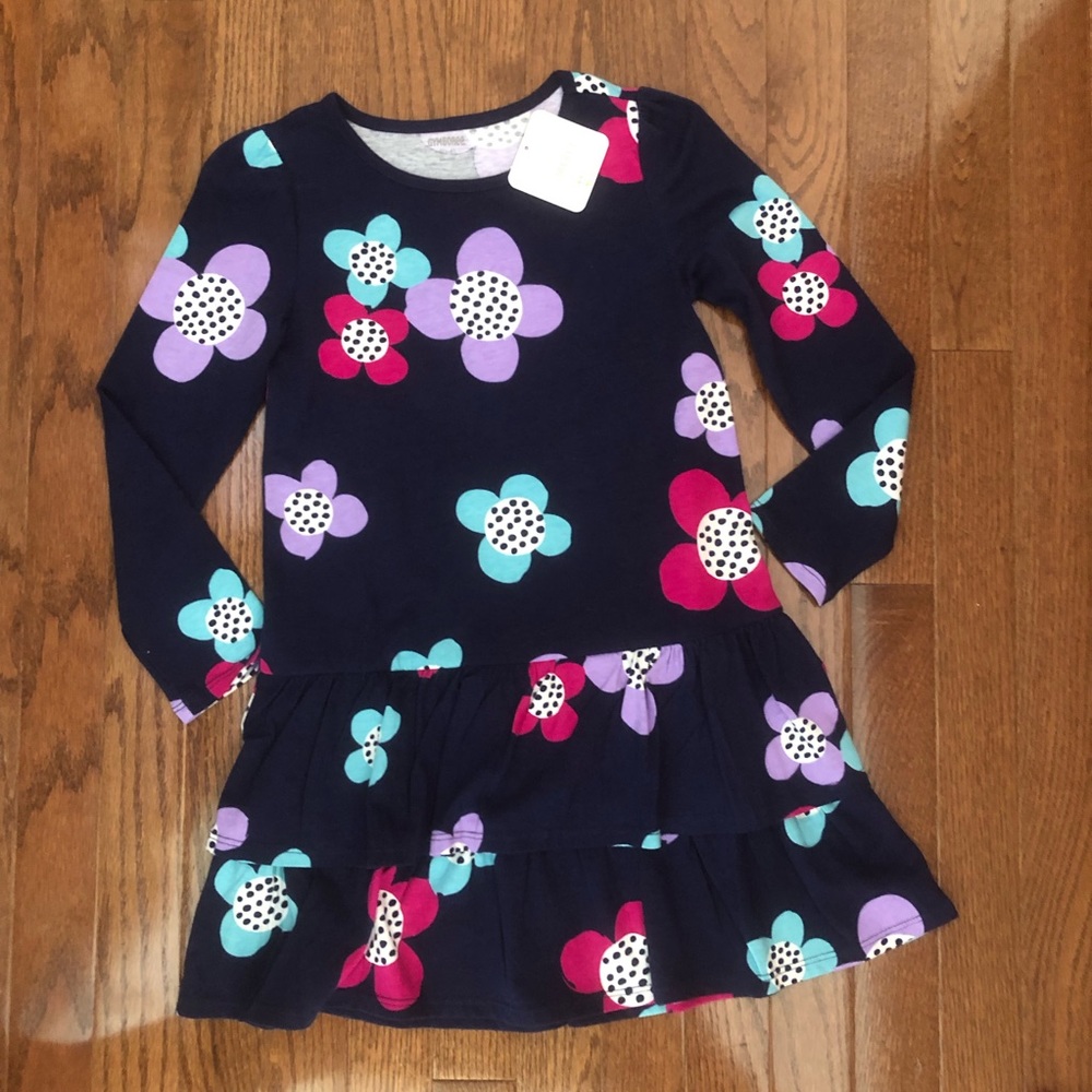 Gymboree navy floral ruffled cotton dress